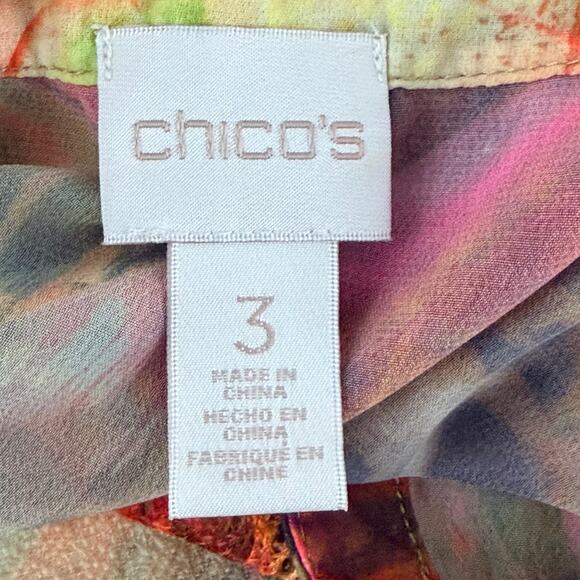 Chico's Top Womens 3 Multicolor Cheetah Floral Summer Surprise Mesh Overlay - Picture 7 of 12